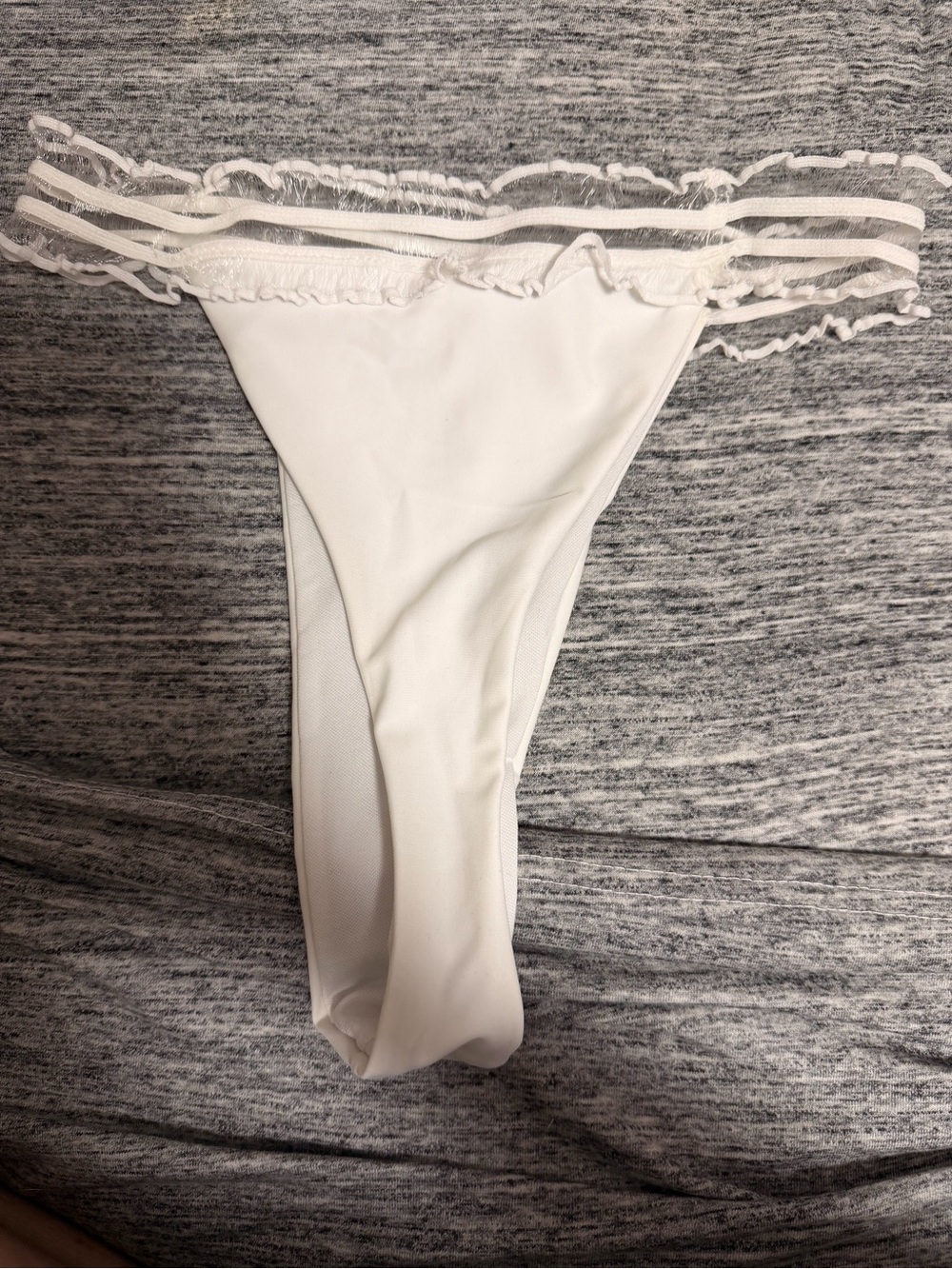 Haute Swimwear. Women's White Strapless Drawstring Bikini top and bottom - Picture 3 of 3